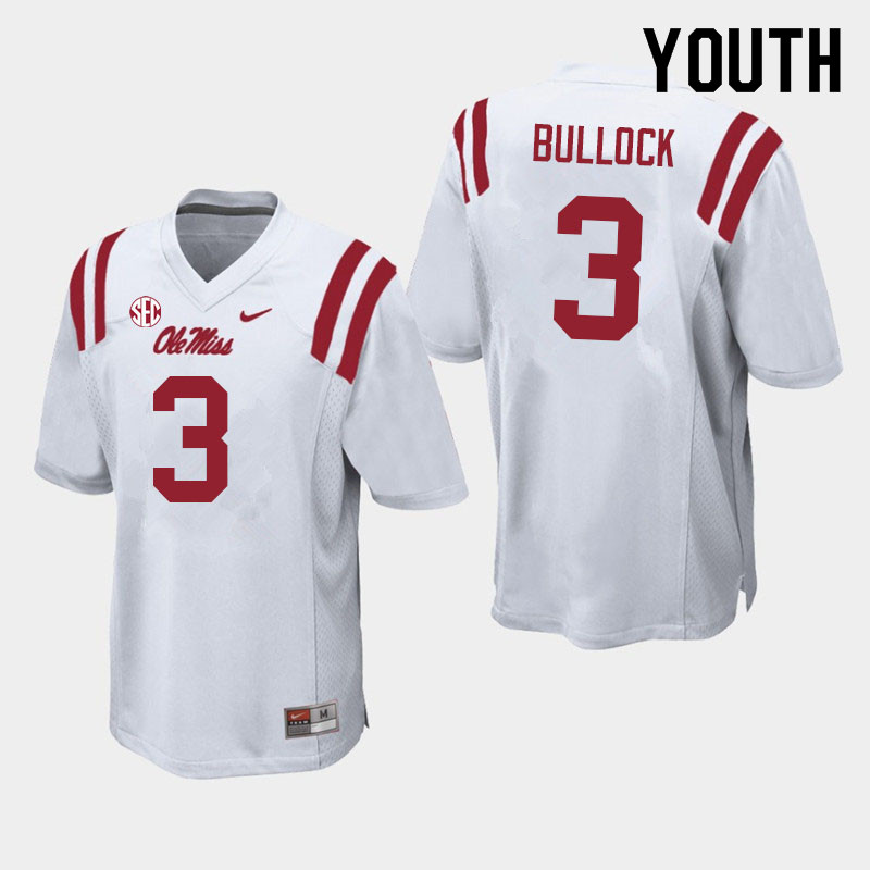 Youth #3 Kentrel Bullock Ole Miss Rebels College Football Jerseys Sale-White